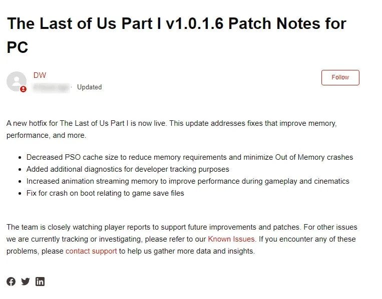 The Last of Us Part I Receives a HotFix for PC 1